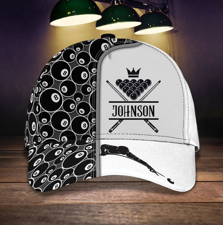 Black and White Billiard Classic Cap for Men, Women, Custom Name Billiard Hat for Billiard Lovers Trucker Hats Custom Hats Gifts For Men & Women