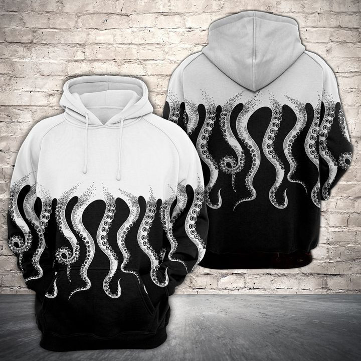 Black And White Octopus 3D All Over Print Hoodie, Zip Hoodie