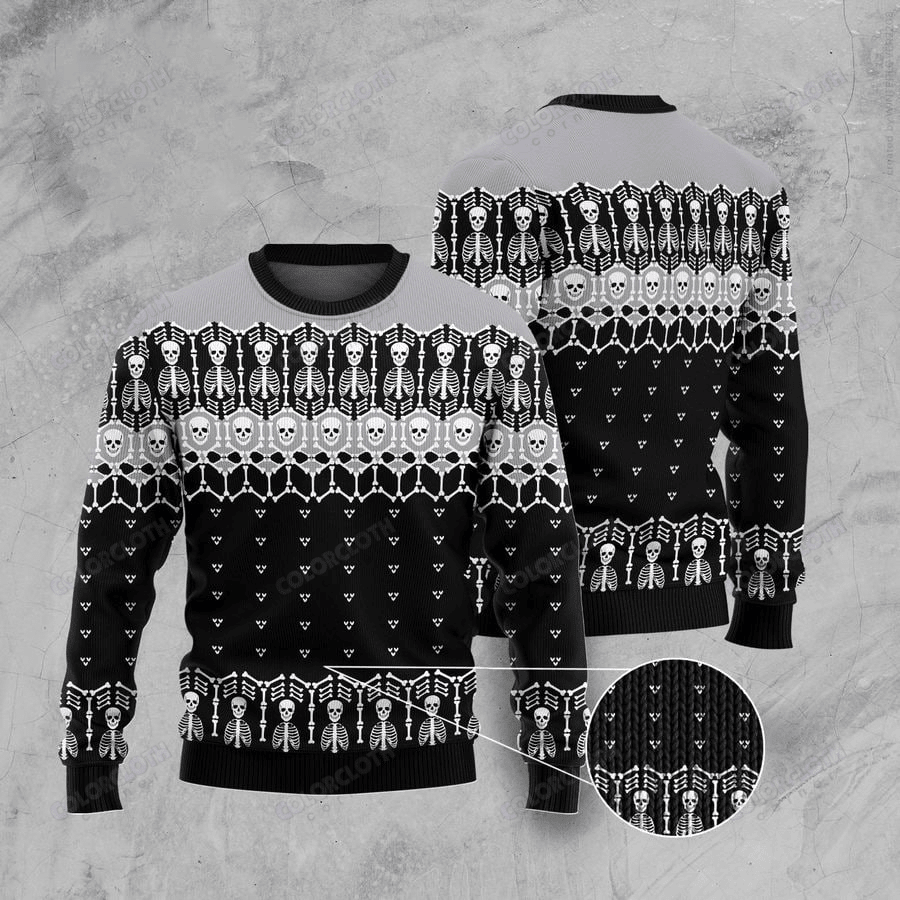 Black And White Skeleton Ugly Christmas Sweater Adult 3D Funny Matching for family
