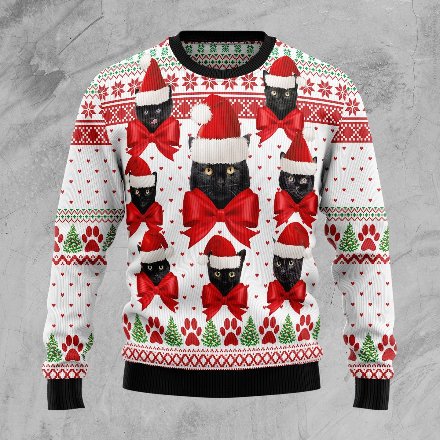 Black Cat Ball Ugly Christmas Sweater Adult 3D Funny Matching for family