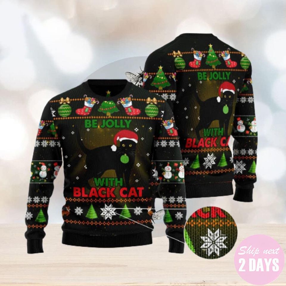 Black Cat Be Jolly Ugly Christmas Sweater Gift Men Women