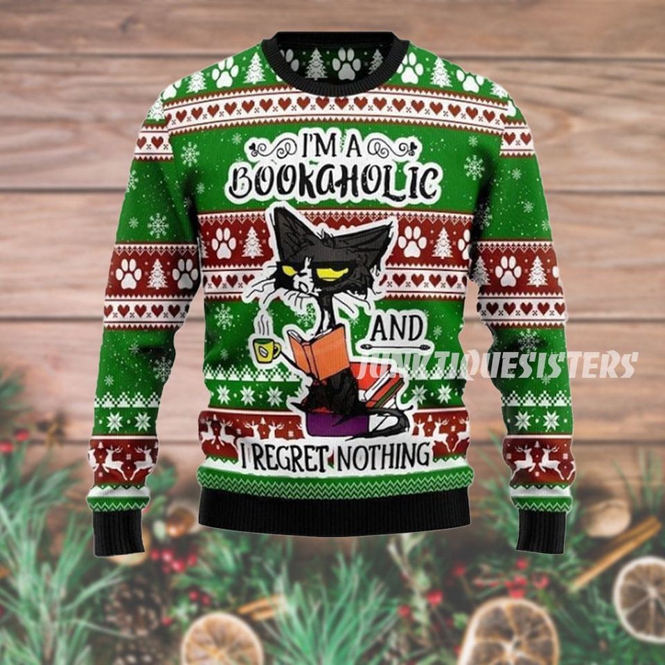 Black cat Bookaholic, Ugly sweater - Christmas ugly - Sweater christmas