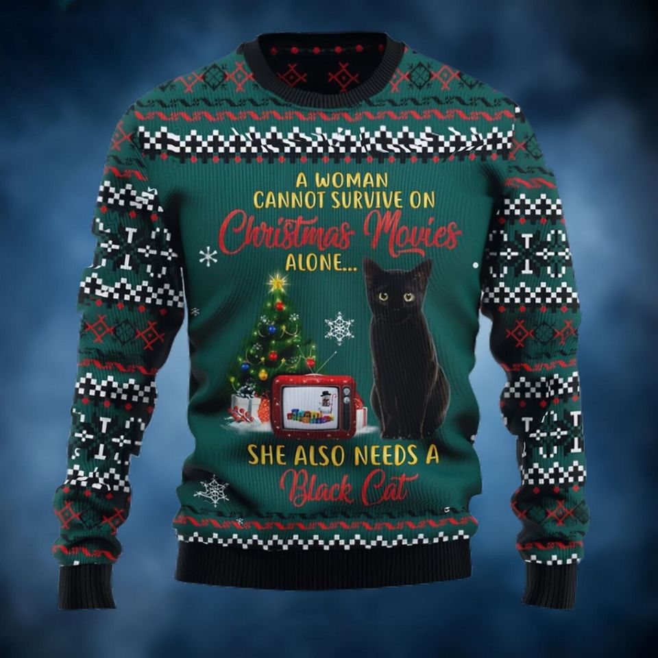 Black Cat Christmas 3D Printed Ugly Sweater