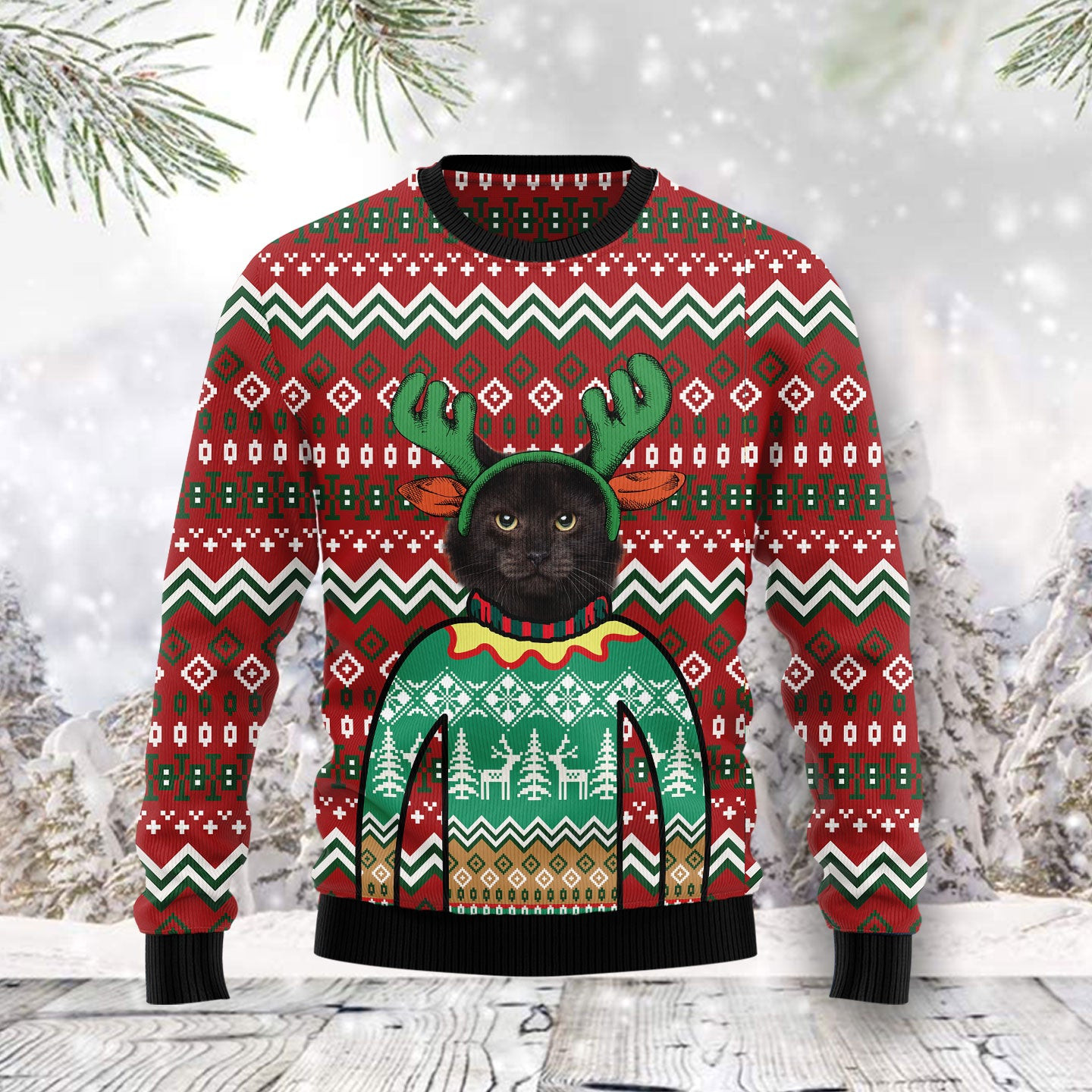 Black Cat Christmas Awesome Ugly Christmas Sweater