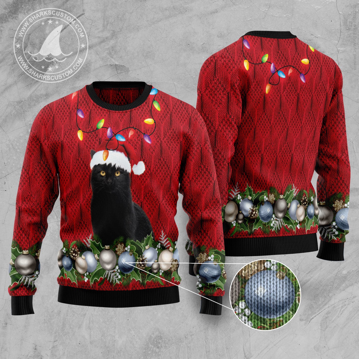 Black Cat Christmas Beauty Ugly Christmas Sweater - Image 3
