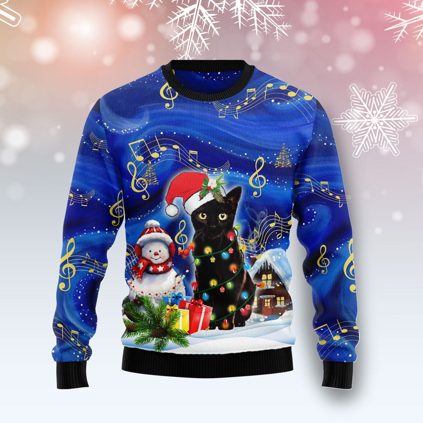 Black Cat Christmas Night Ugly Christmas Sweater
