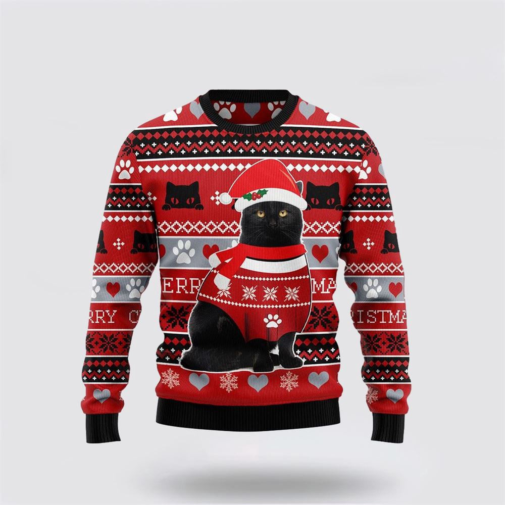 Black Cat Christmas Pattern Ugly Christmas Sweater Unisex Funny Christmas Sweater