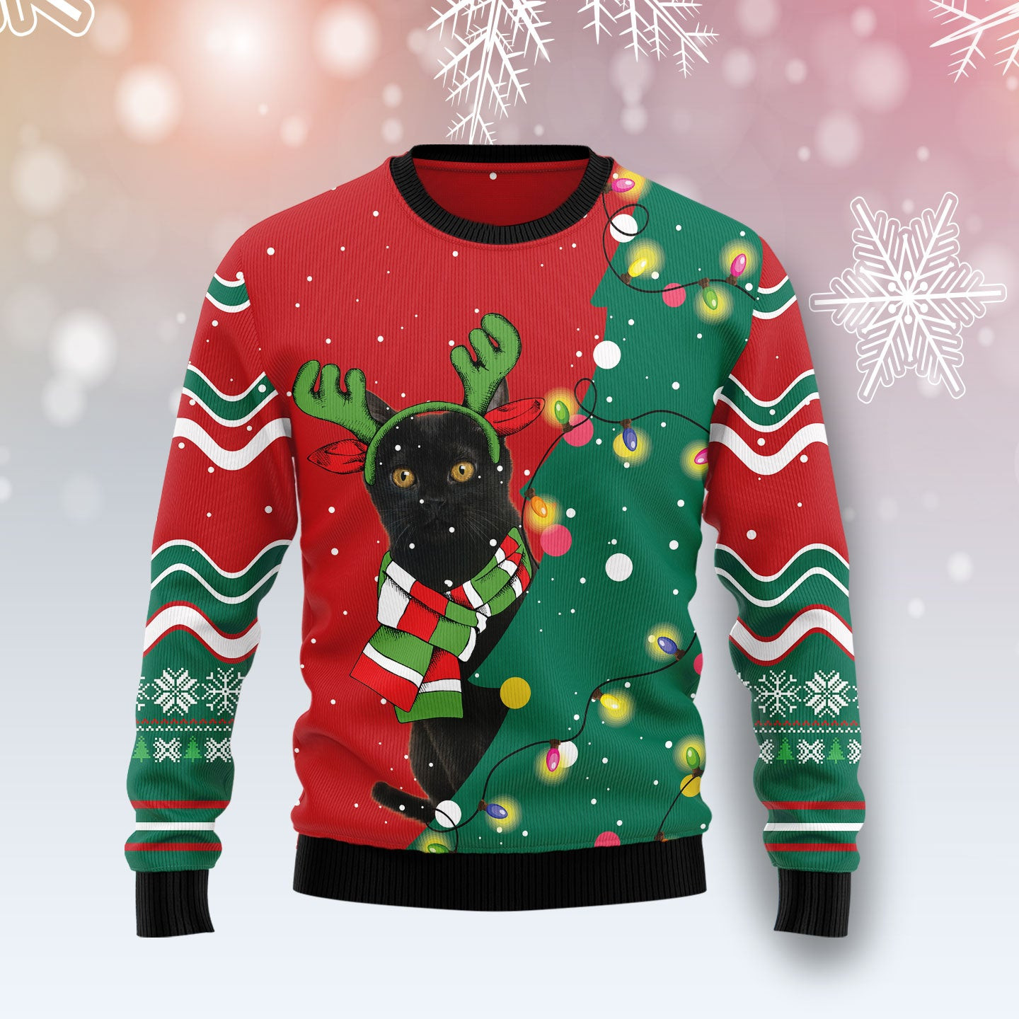 Black Cat Christmas Tree Ugly Christmas Sweater