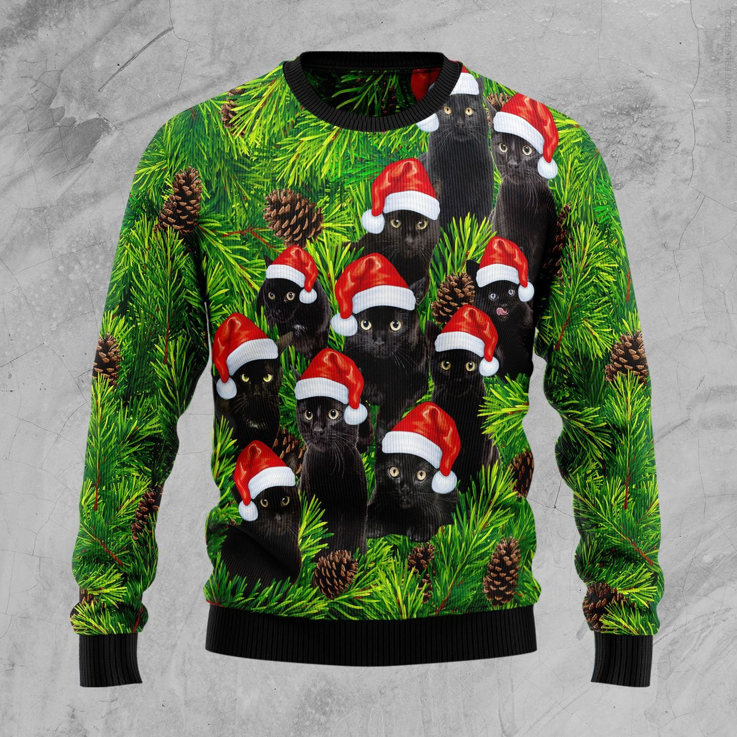 Black Cat Christmas Tree Ugly Christmas Sweater Adult 3D Funny Matching for family