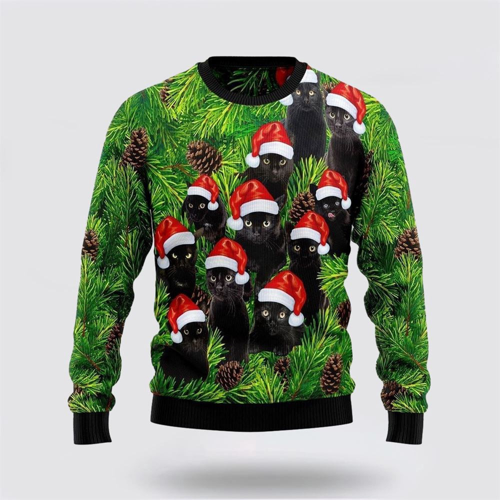 Black Cat Christmas Tree Ugly Christmas Sweater Unisex Funny Christmas Sweater