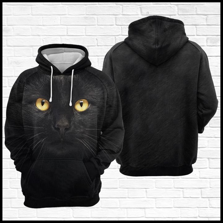 Black Cat Face 3D All Over Print Hoodie, Zip Hoodie
