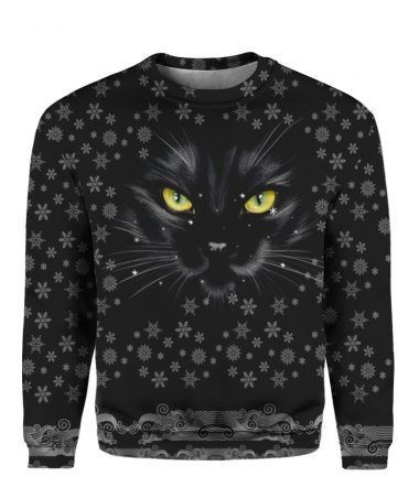 Black Cat For Cat Lovers Ugly Christmas Sweater Adult 3D Funny Matching for family