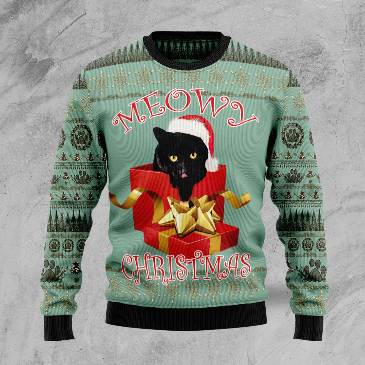 Black Cat Gift Ugly Christmas Sweater Adult 3D Funny Matching for family
