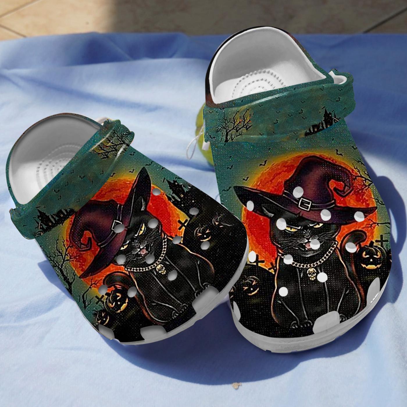 Black Cat Halloween Crocs Crocband Clogs Shoes Comfortable For Men Women and Kids