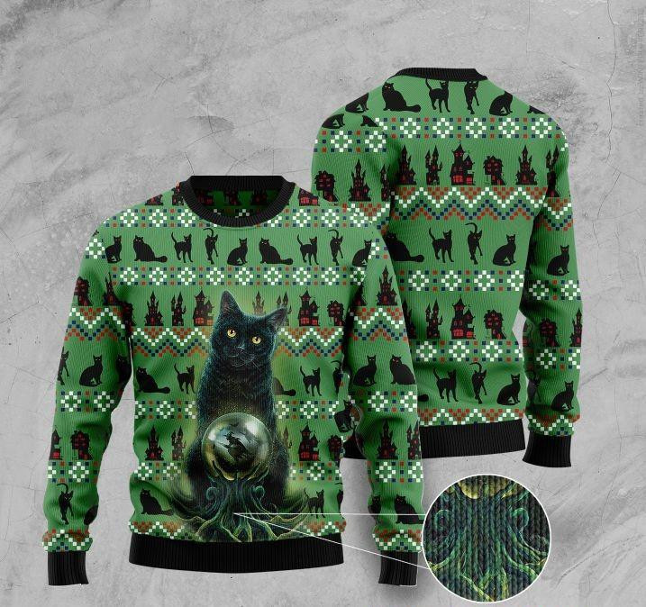 Black Cat Halloween Ugly Christmas Sweater Adult 3D Funny Matching for family