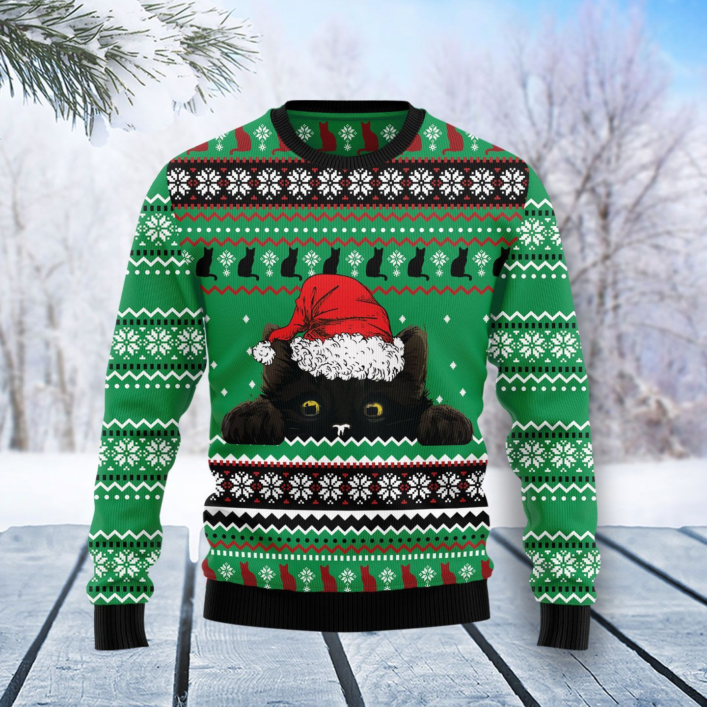 Black Cat Hide Ugly Christmas Sweater Adult 3D Funny Matching for family