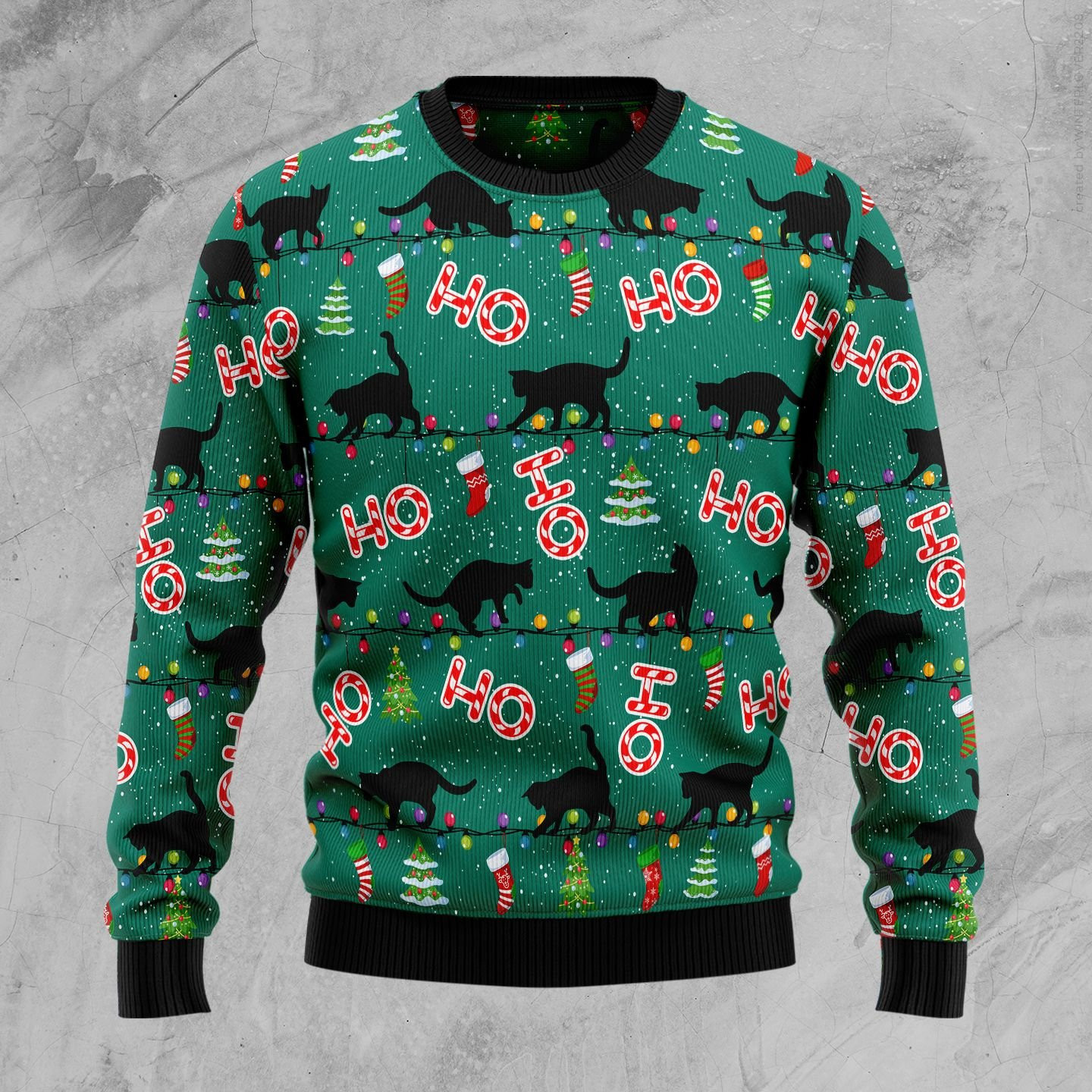 Black Cat Ho Ho Ho Ugly Christmas Sweater Adult 3D Funny Matching for family