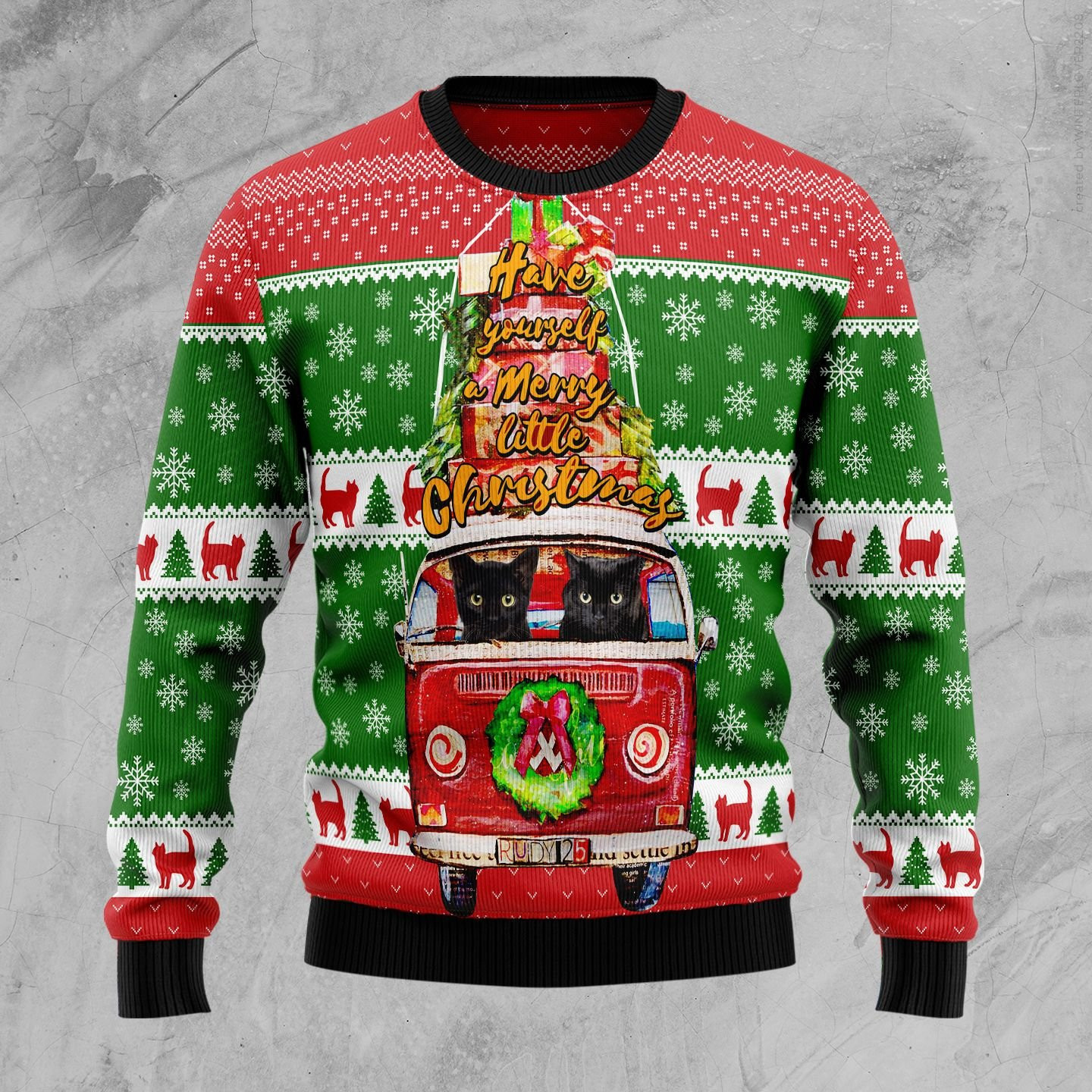 Black Cat Little Christmas Ugly Christmas Sweater Adult 3D Funny Matching for family
