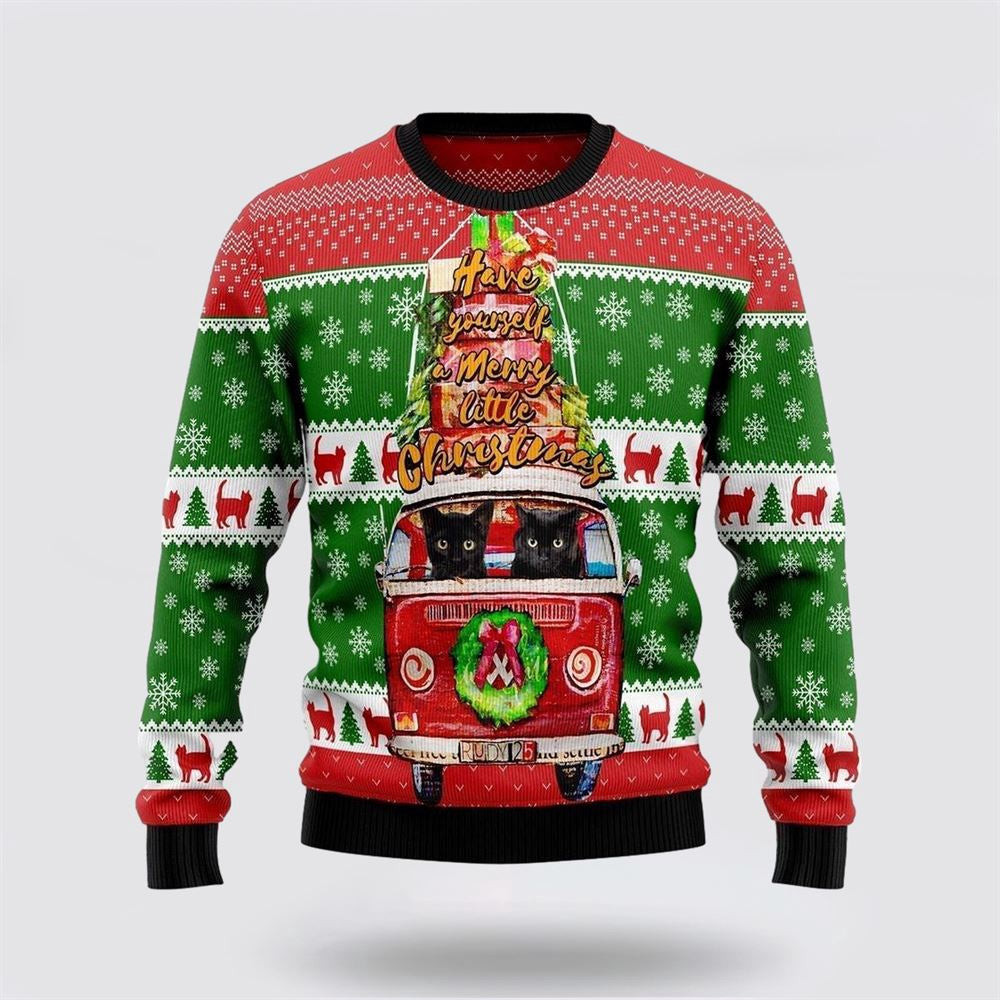 Black Cat Little Christmas Ugly Christmas Sweater Unisex Funny Christmas Sweater
