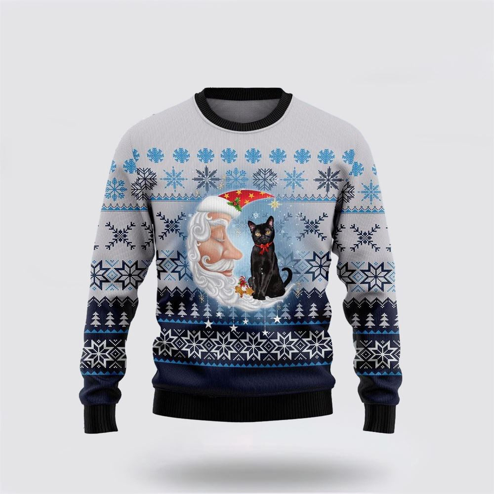 Black Cat Love Santa Moon Ugly Christmas Sweater Unisex Funny Christmas Sweater