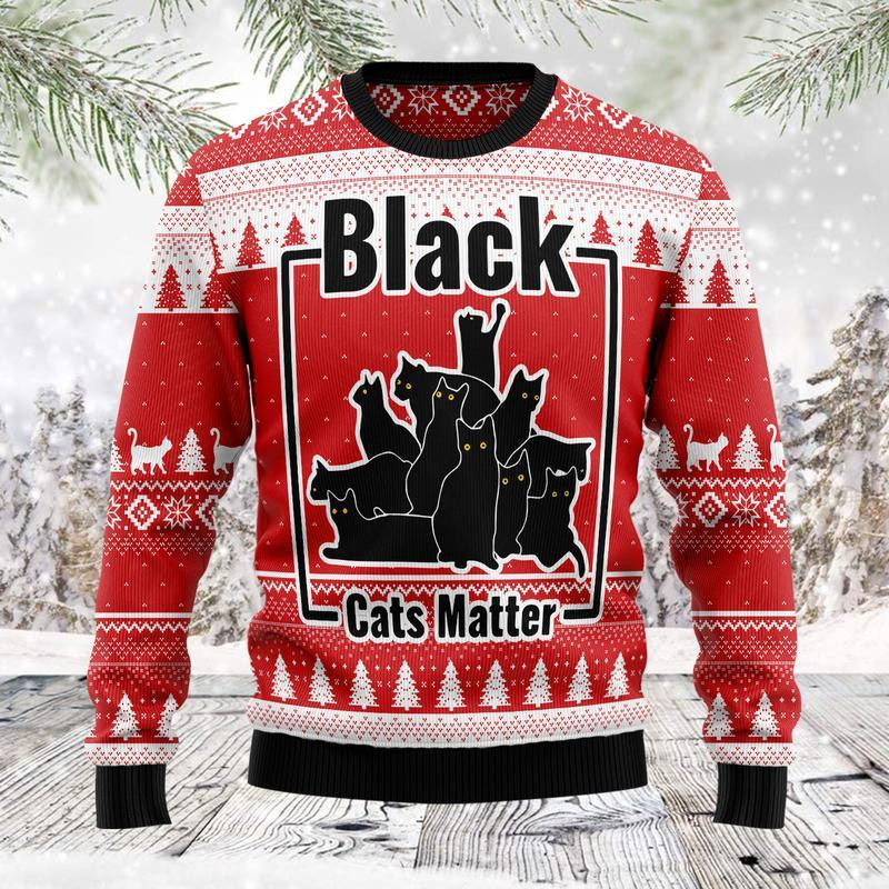 Black cat Matter Ugly Christmas Sweater Adult 3D Funny Matching for family