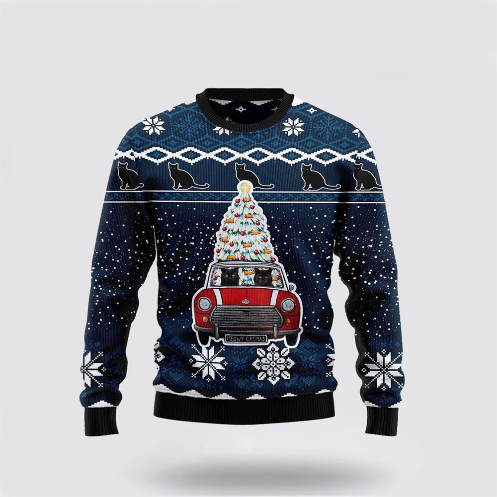 Black Cat Meowy Catmas Ugly Christmas Sweater Unisex Funny Christmas Sweater