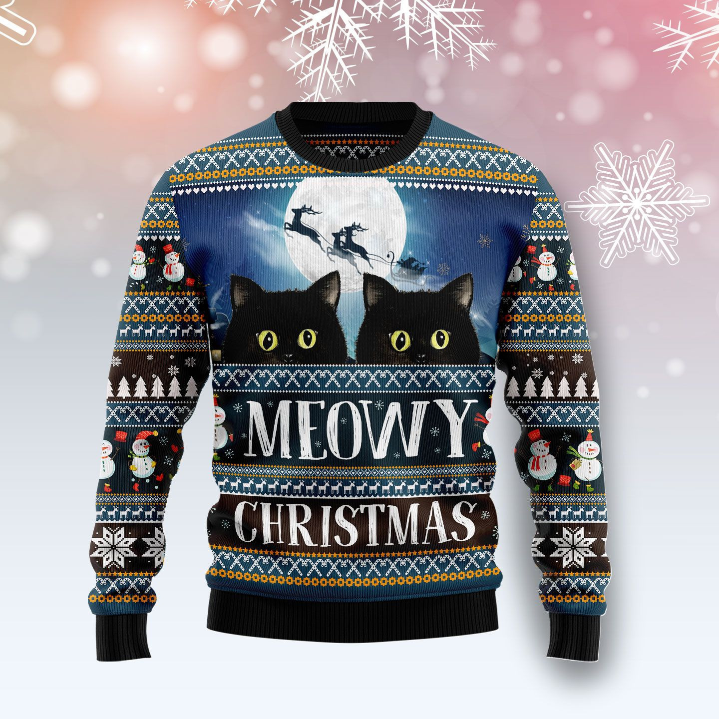 Black Cat Meowy Christmas Ugly Christmas Sweater Adult 3D Funny Matching for family