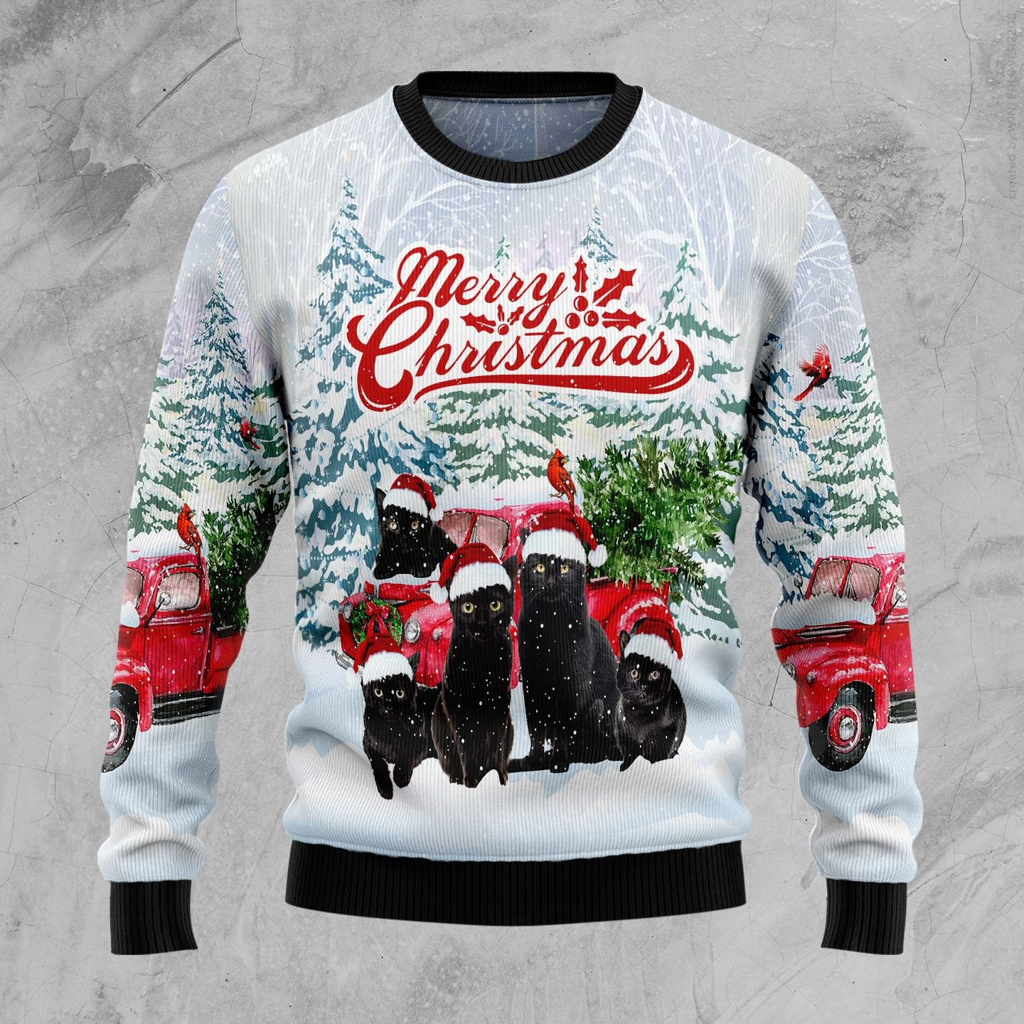 Black Cat Merry Christmas Ugly Christmas Sweater Adult 3D Funny Matching for family