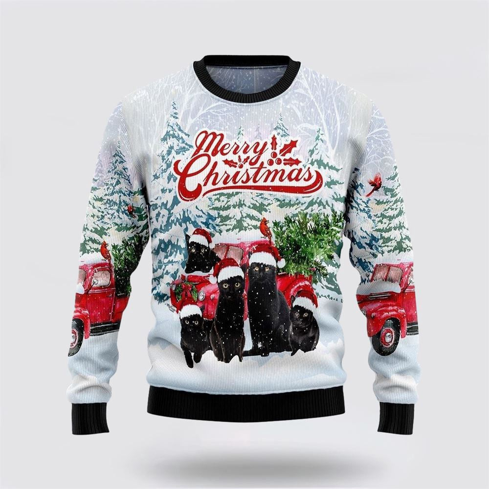 Black Cat Merry Christmas Ugly Christmas Sweater Unisex Funny Christmas Sweater