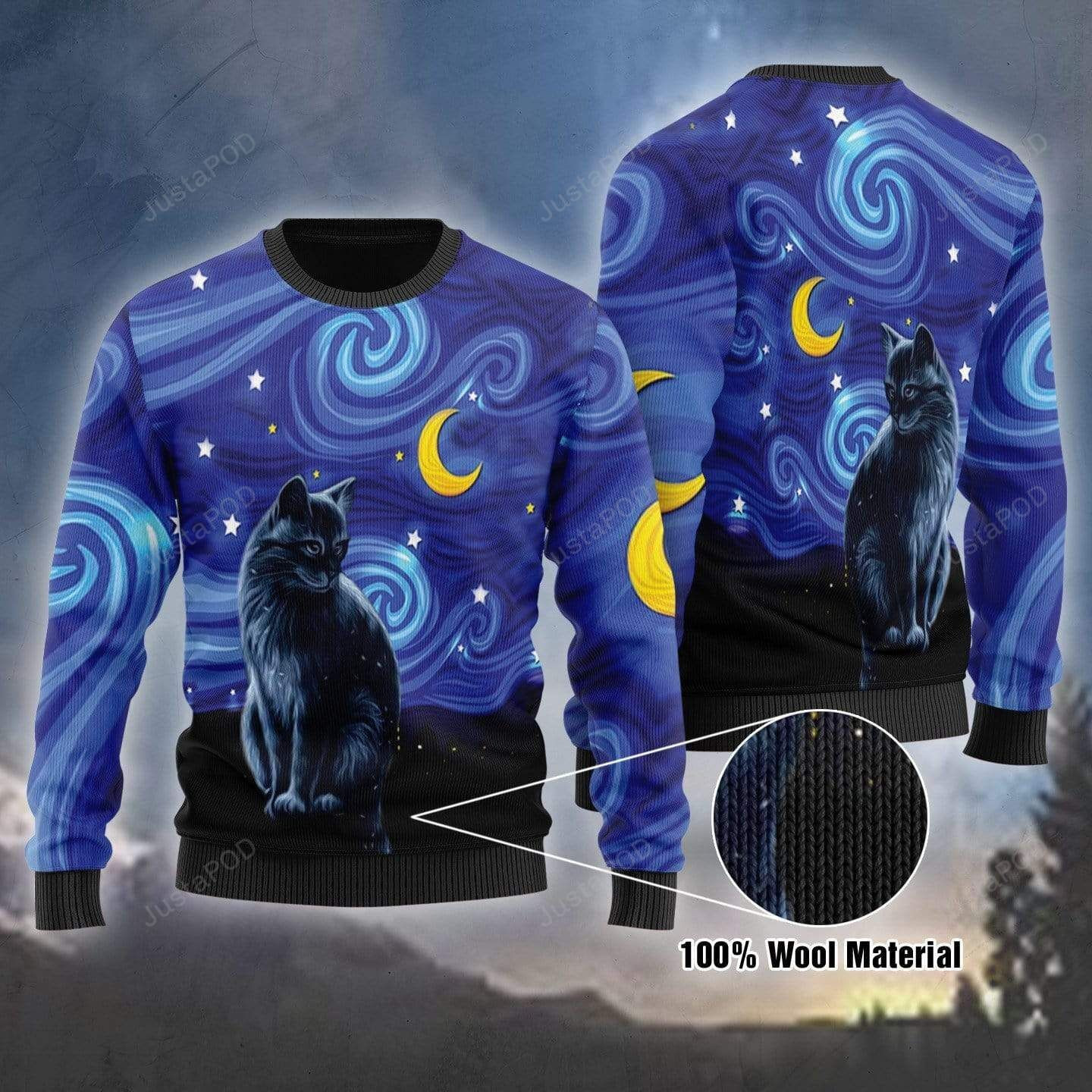 Black Cat Night Ugly Christmas Sweater Adult 3D Funny Matching for family