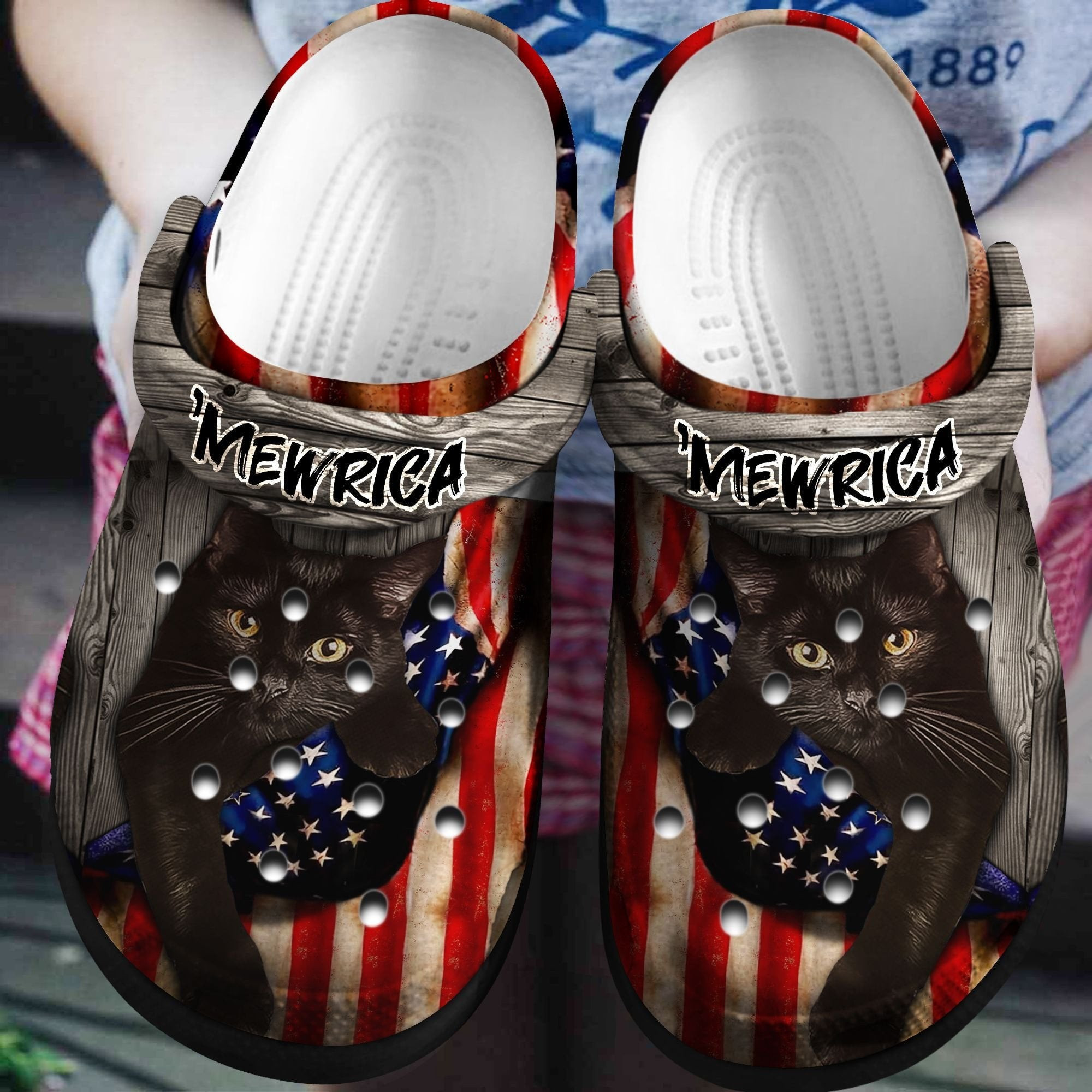 Black Cat Of The Us Shoes Clogs 4Th Of July - Mewrica Outdoor Shoes Clogs