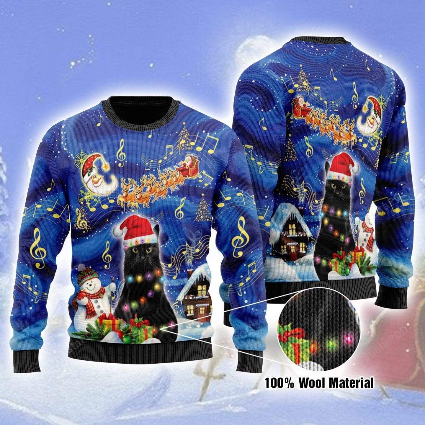Black Cat On Christmas Night Ugly Christmas Sweater Adult 3D Funny Matching for family