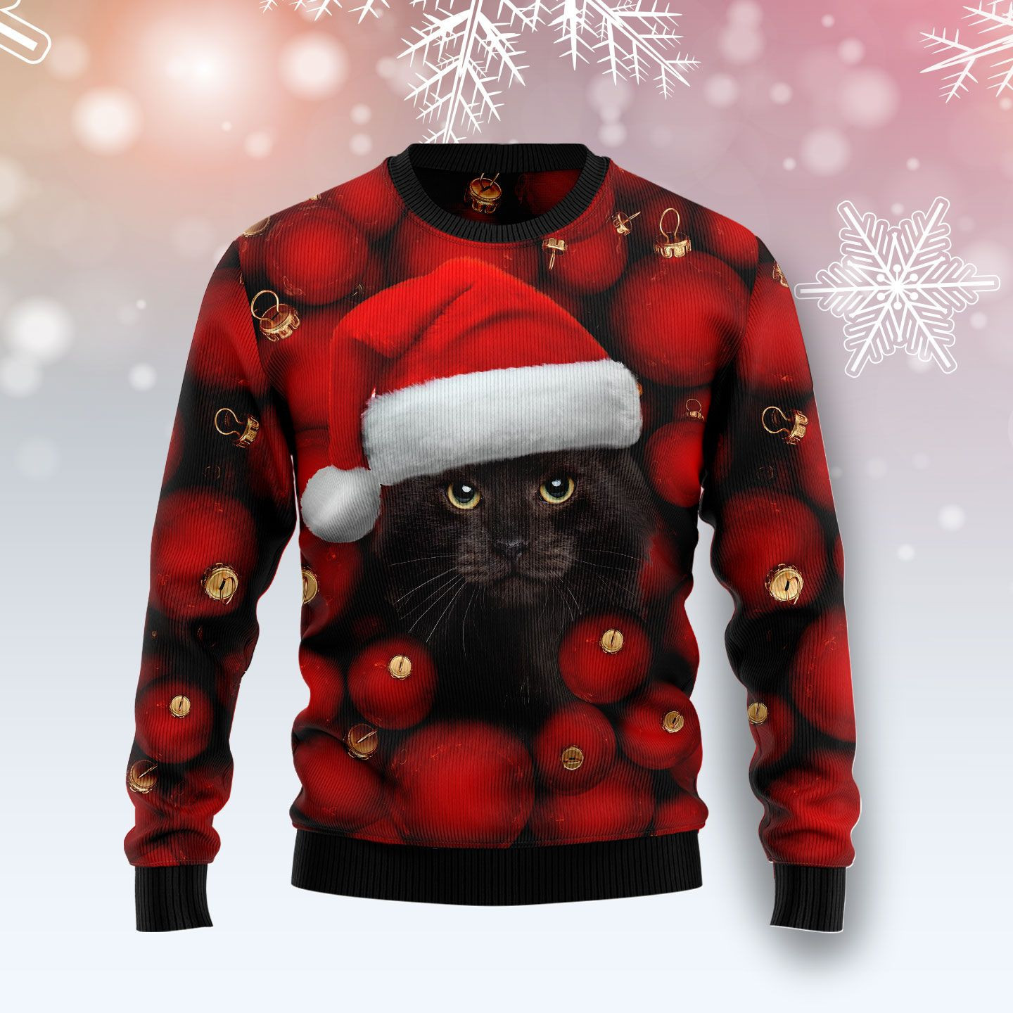 Black Cat Ornament Ugly Christmas Sweater Adult 3D Funny Matching for family