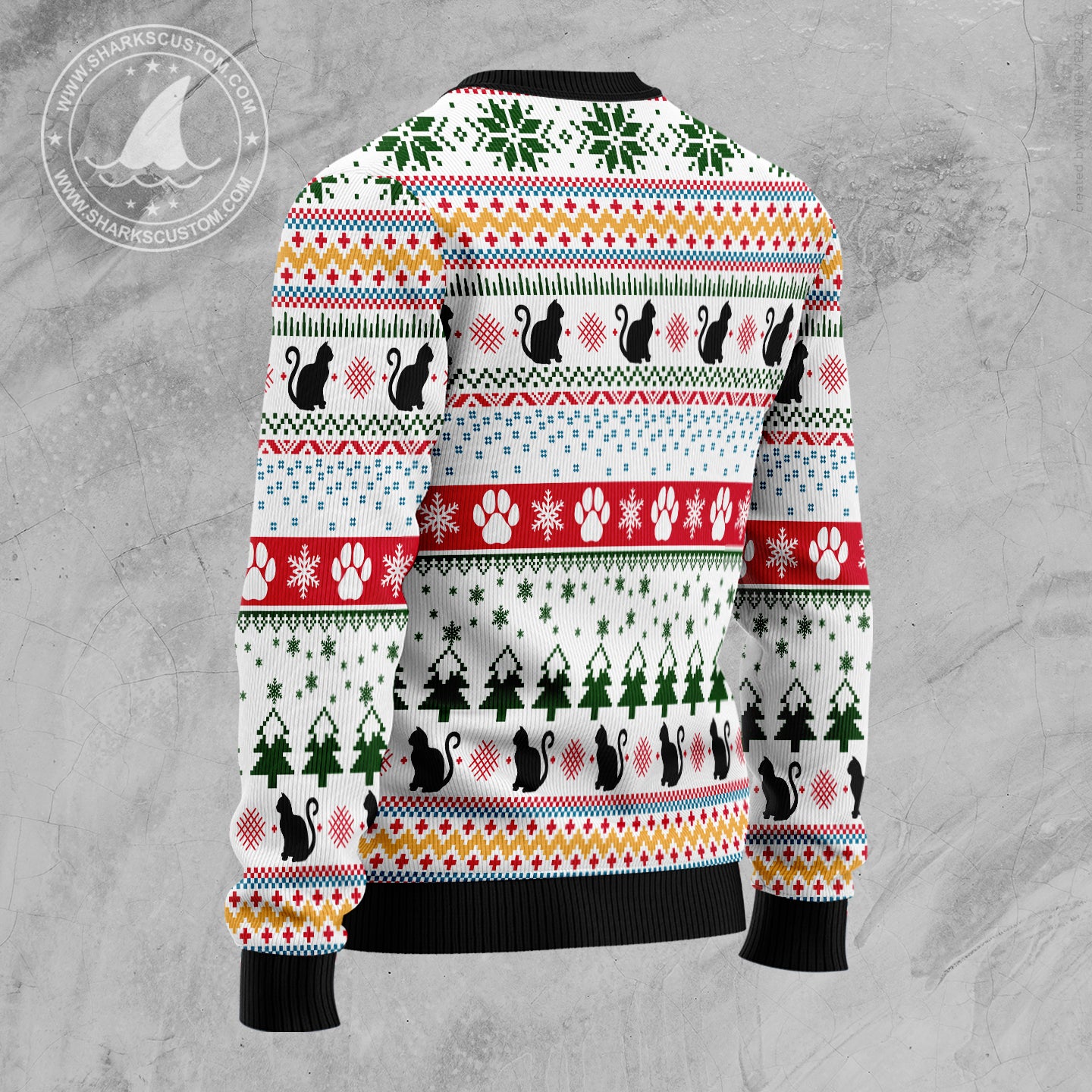 Black Cat Pattern Ugly Christmas Sweater - Image 2