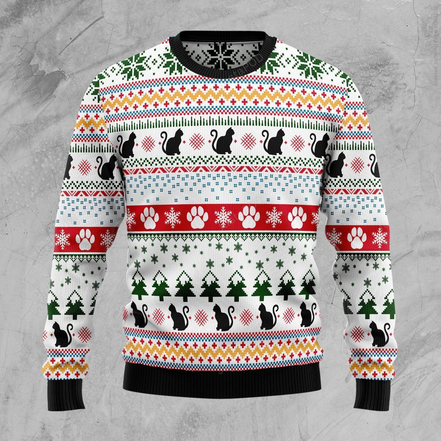 Black Cat Pattern Ugly Christmas Sweater Adult 3D Funny Matching for family