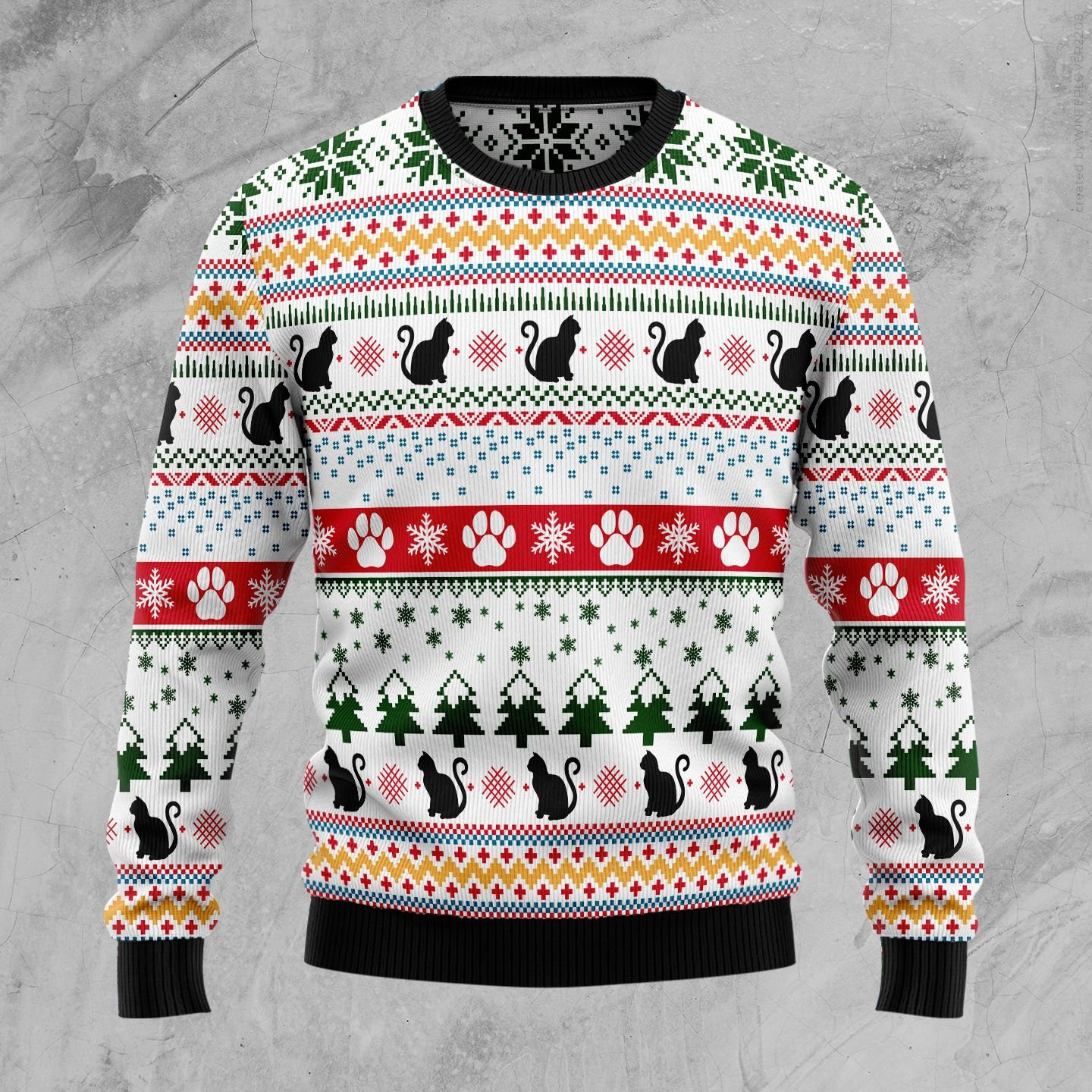 Black Cat Pattern Ugly Christmas Sweater Adult 3D Funny Matching for family