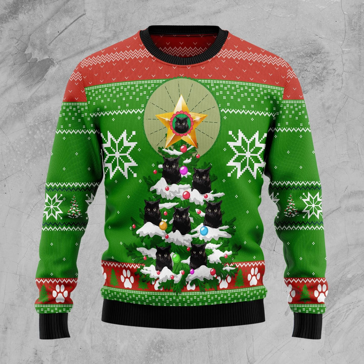 Black Cat Pine Ugly Christmas Sweater Adult 3D Funny Matching for family