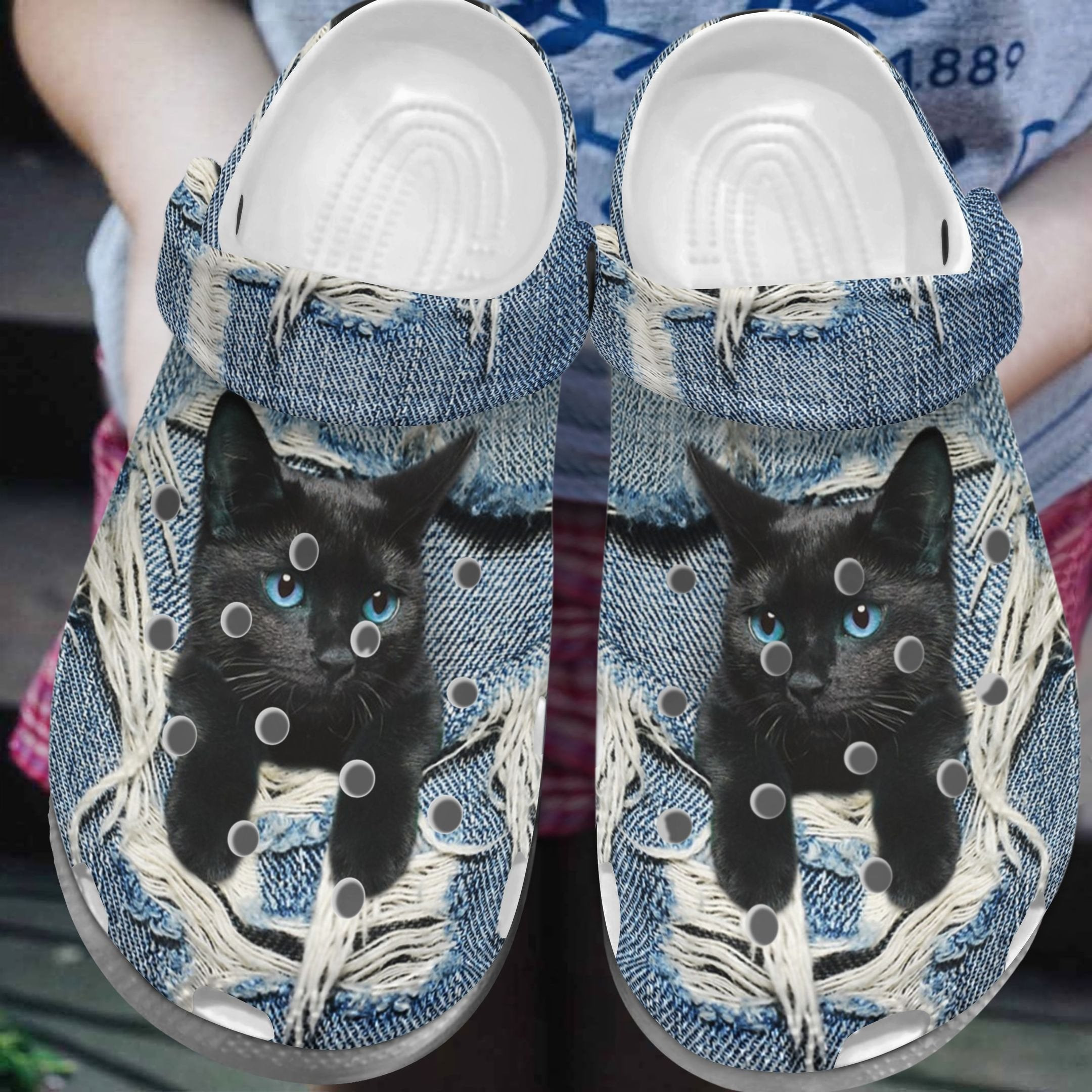 Black Cat Scratch Jean Shoes - Little Animal Clog Birthday Gift For Men Women
