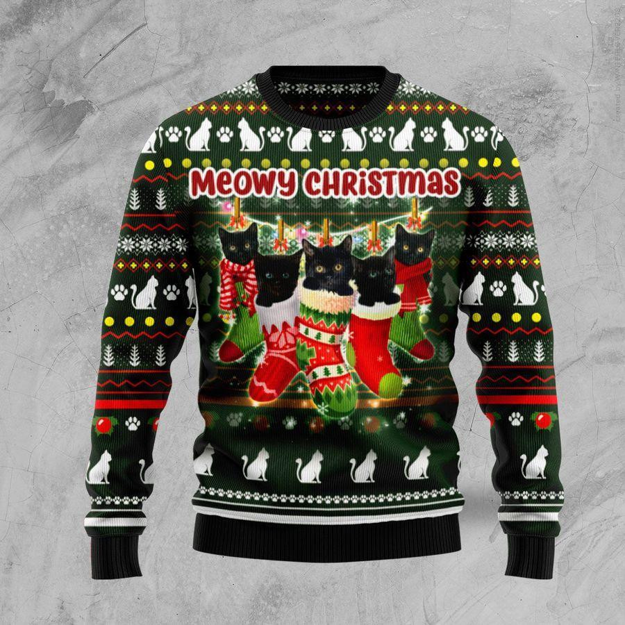 Black Cat Socks Ugly Christmas Sweater Adult 3D Funny Matching for family