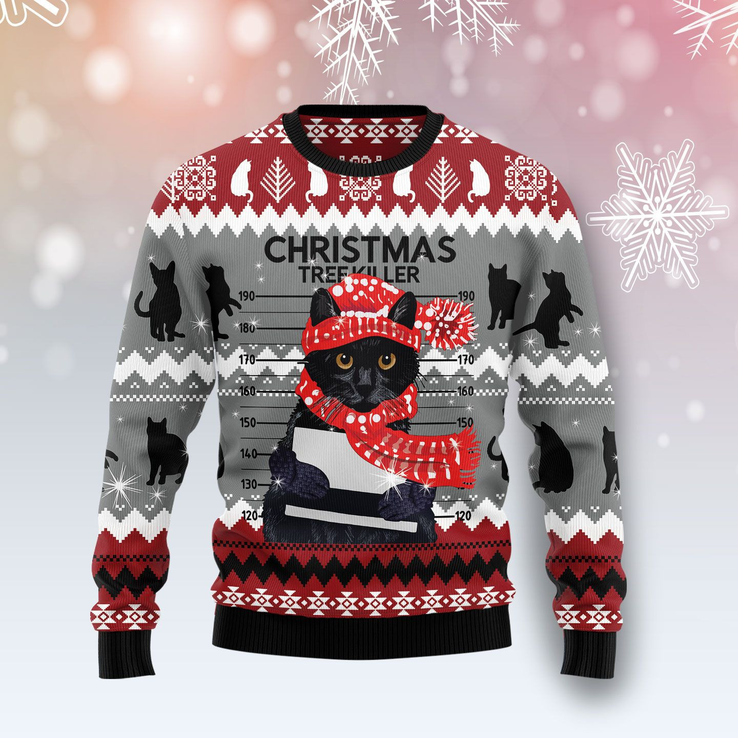 Black Cat Tree Killer Ugly Christmas Sweater Adult 3D Funny Matching for family
