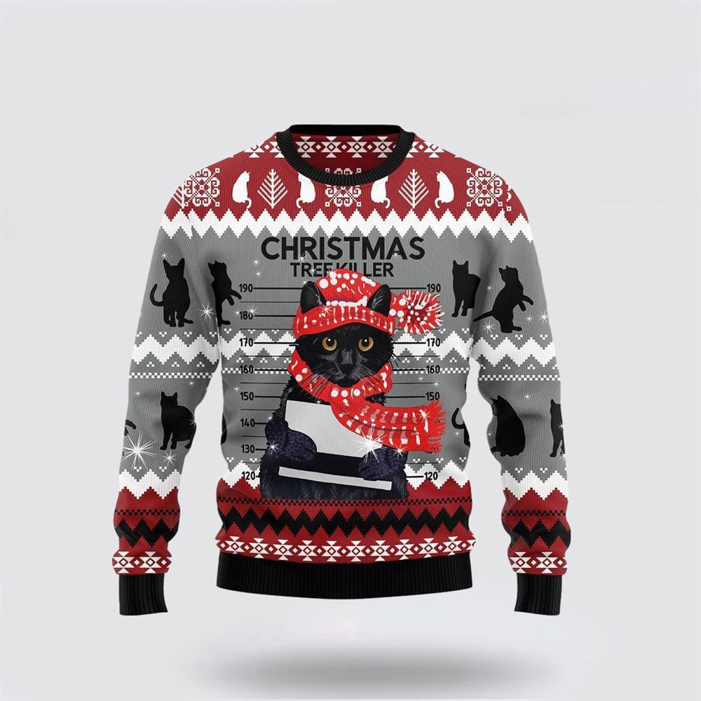 Black Cat Tree Killer Ugly Christmas Sweater Unisex Funny Christmas Sweater