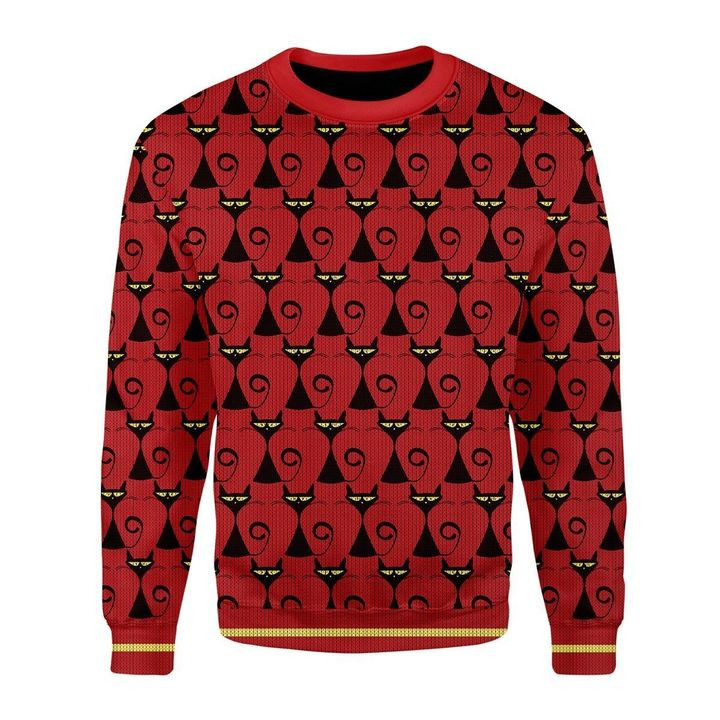 Black Cat Ugly Christmas Sweater Adult 3D Funny Matching for family
