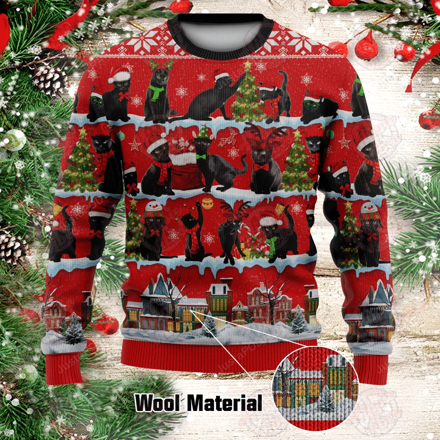 Black Cat Ugly Christmas Sweater Adult 3D Funny Matching for family