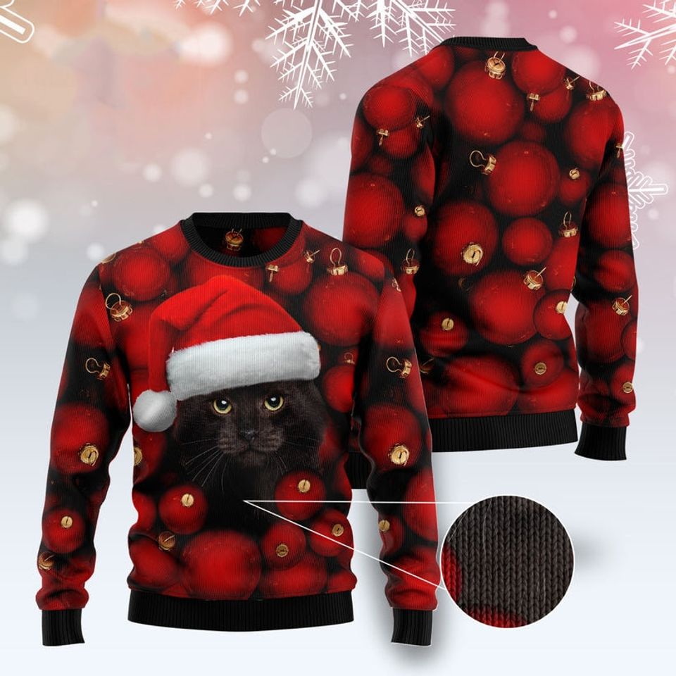 Black Cat Ugly Christmas Sweater, Cat Lover Sweater