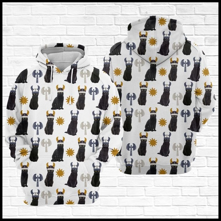 Black Cat Viking 3D All Over Print Hoodie, Zip Hoodie