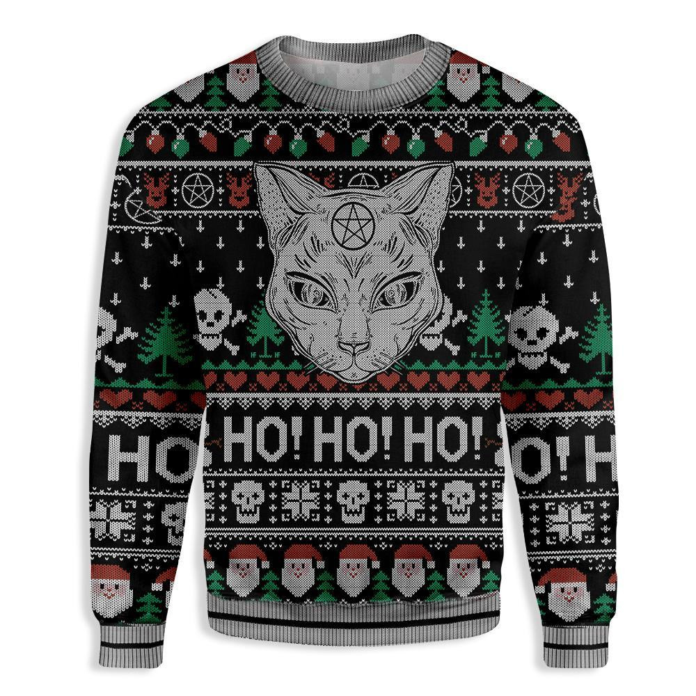 Black Cat Wicca Ugly Christmas Sweater Adult 3D Funny Matching for family