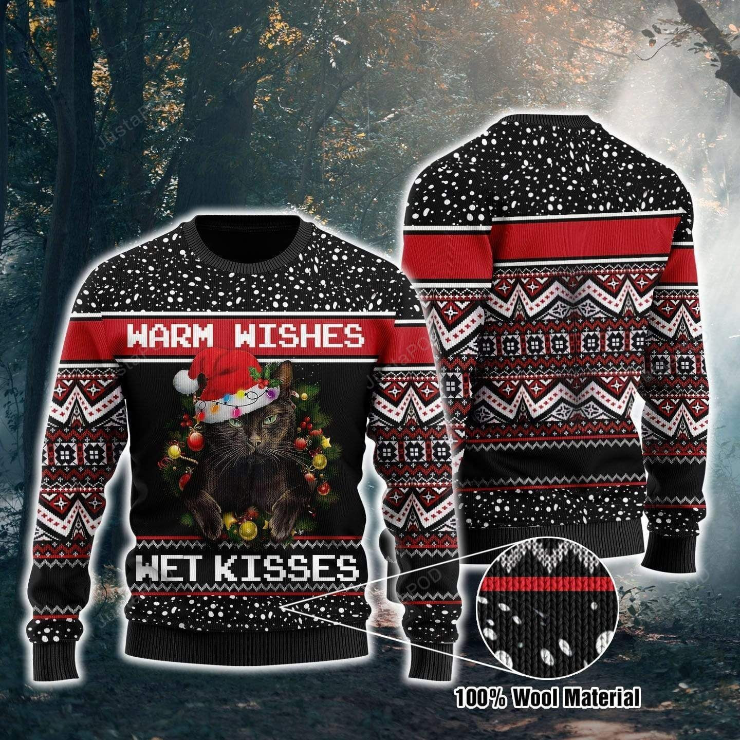 Black Cats Warm Wishes Wet Kisses Ugly Christmas Sweater Adult 3D Funny Matching for family