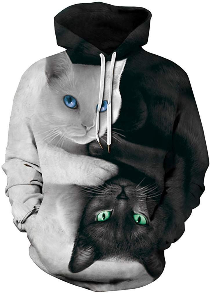Black catWhite cat 3D All Over Print Hoodie, Zip Hoodie