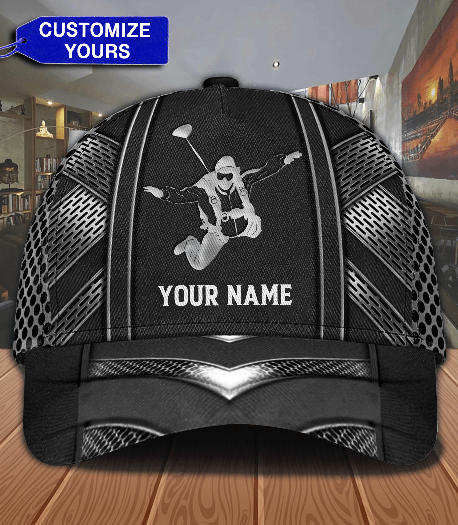 Black Color Skydiving Personalized Classic Cap, Personalized Gift for Skydiving Lovers, Skydiving Players Trucker Hats Custom Hats Gifts For Men & Women