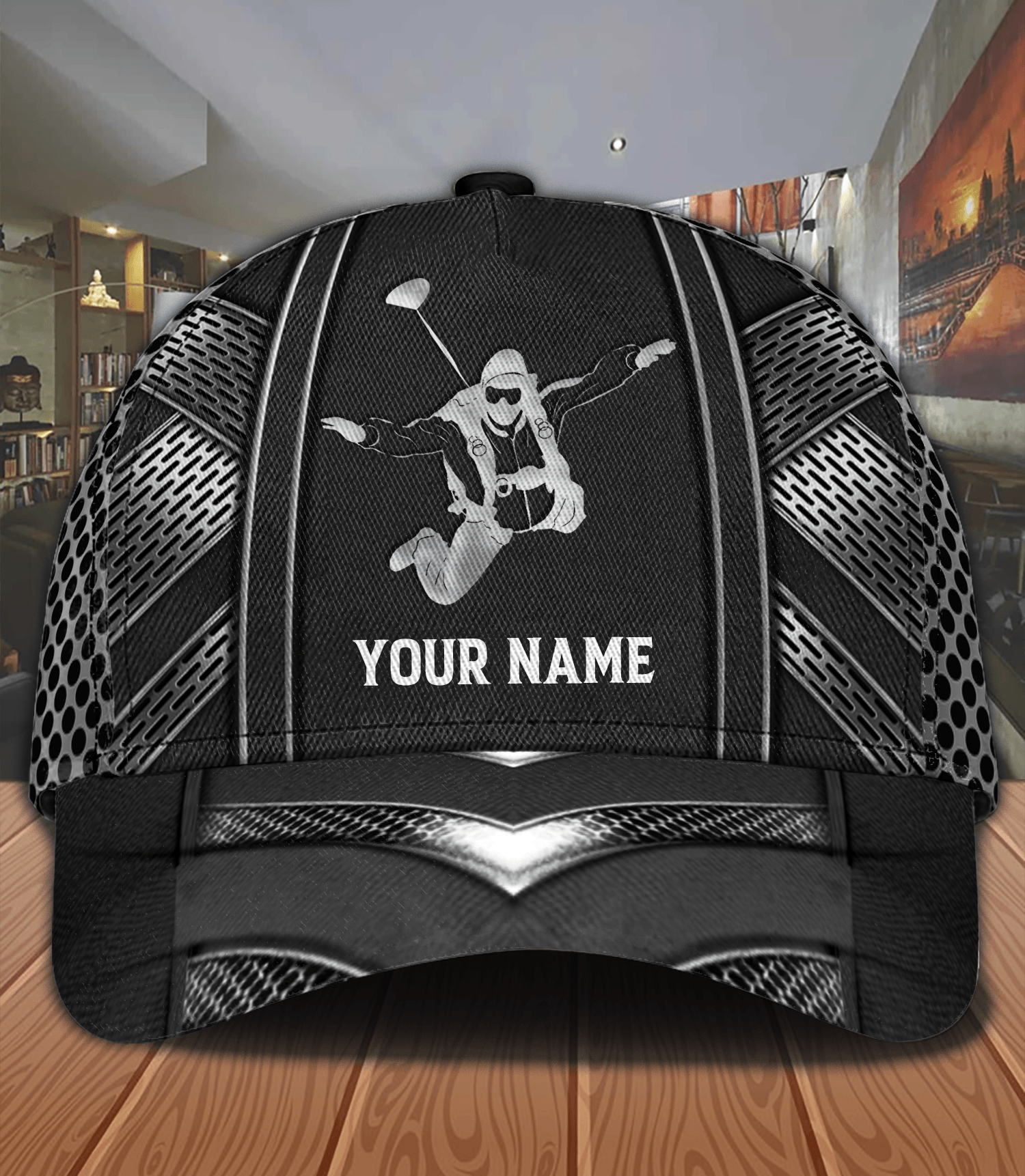 Black Color Skydiving Personalized Classic Cap, Personalized Gift for Skydiving Lovers, Skydiving Players Trucker Hats Custom Hats Gifts For Men & Women